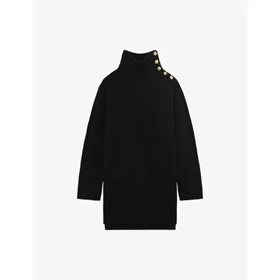 The Kooples Womens Black Funnel-neck Knitted Wool Mini Dress
