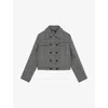 The Kooples Womens Black Grey Checked Double-breasted Wool-blend Jacket In Gray