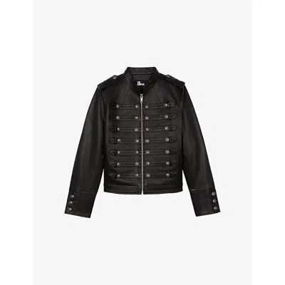 The Kooples Womens Black Heritage-button Leather Jacket