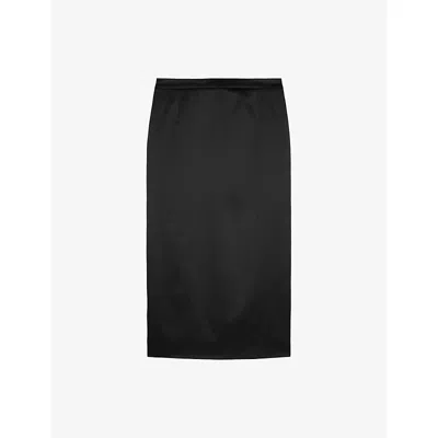 The Kooples Womens Black High-rise Satin Pencil Skirt Xs