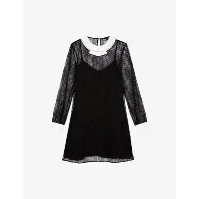 The Kooples Womens Black Lace Contrast-collar Woven Mini Dress Xs