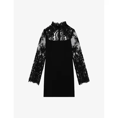The Kooples Womens  Lace-embroidered Cut-out Woven Mini Dress In Black