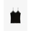 The Kooples Womens Black Lace-embroidered V-neck Satin Cami In Black