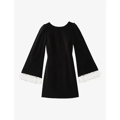 The Kooples Womens Lace-trim Velvet-textured Cotton Mini Dress Black
