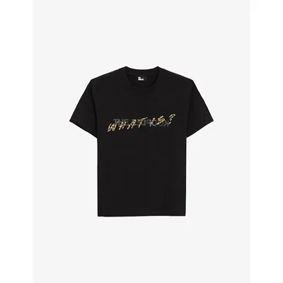 The Kooples Womens Black Leopard-print Logo-graphic Cotton-jersey T-shirt In Brown
