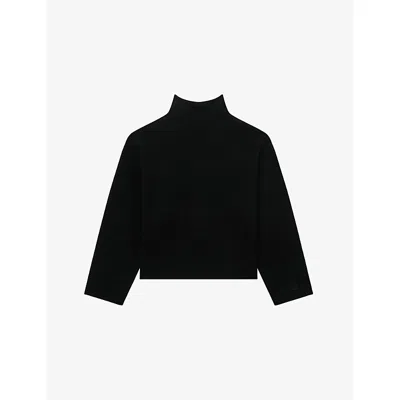 The Kooples Womens Black Logo-embroidered Funnel-neck Stretch-woven Jumper