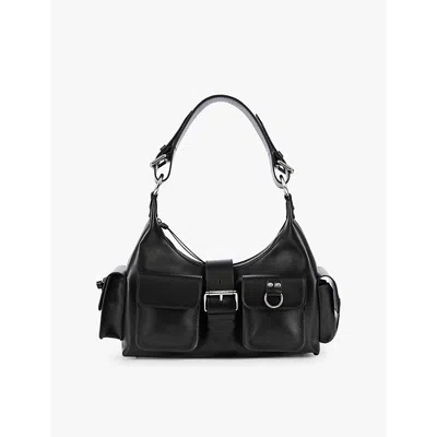 The Kooples Womens Black Amelia Logo-engraved Leather Shoulder Bag