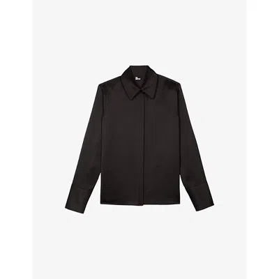 The Kooples Womens Black Long-sleeved Satin Shirt Xs