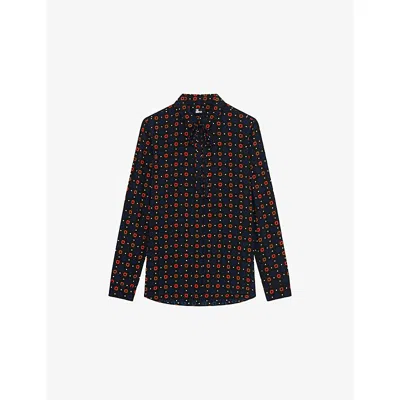 The Kooples Womens Polka Dot And Floral-print Regular-fit Stretch-woven Shirt Black Melange