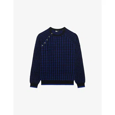 The Kooples Womens Houndstooth-pattern Wool-blend Jumper Black Navy Xs In Blue