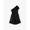 The Kooples Womens  One-shoulder Sequin-embellished Mini Dre In Black