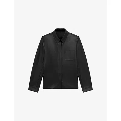 The Kooples Womens Black Patch-pocket Regular-fit Leather Shirt