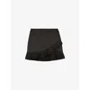 The Kooples Womens Pleated-trim Satin Mini Skirt Black In Black