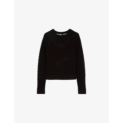 The Kooples Womens Black Round-neck Regular-fit Textured Knitted Jumper