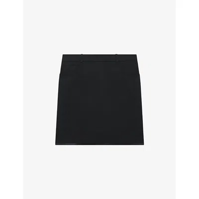 The Kooples Womens Black Satin-edge High-rise Wool Mini Skirt In Multi