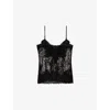 The Kooples Womens Sequin-embroidered Lace-trim Woven Top Black In Black