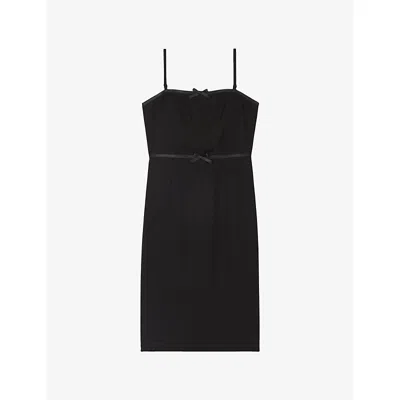 The Kooples Womens Black Sleeveless Bow-embellished Woven Midi Dress