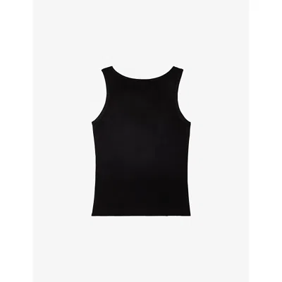 The Kooples Womens  Sleeveless Chain-embellished Stretch-woven Top In Black