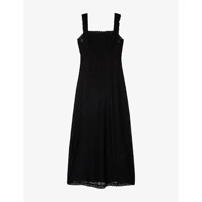 The Kooples Womens Black Sleeveless Lace-embroidered Woven Maxi Dress