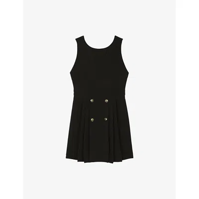 The Kooples Womens Black Sleeveless Pleated-skirt Stretch-woven Mini Dress