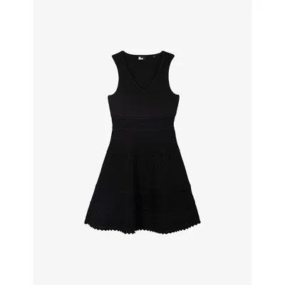 The Kooples Womens Black Sleeveless V-neck Stretch-woven Mini Dress