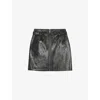 The Kooples Womens Belt-embellished Zipped Leather Mini Skirt Black Stone In Black Stone