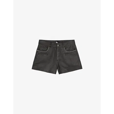 The Kooples Womens Stud-embellished Mid-rise Leather Shorts Black Stone