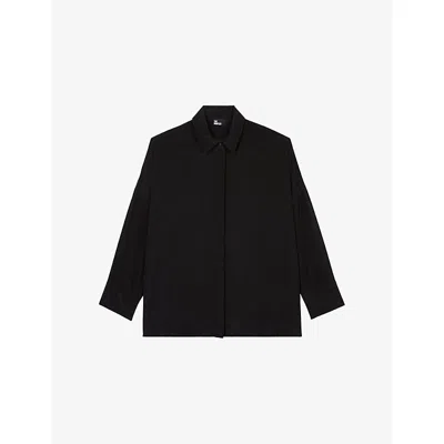 The Kooples Womens Black Straight-hem Silk Shirt