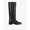 The Kooples Womens  Strap-embellished Leather Knee-high Boots In Black