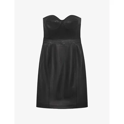 The Kooples Womens Black Strapless Corset-effect Leather Mini Dress