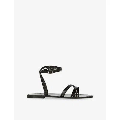 The Kooples Womens Black Strappy Flat Leather Sandals Eur 37 / 4 Uk