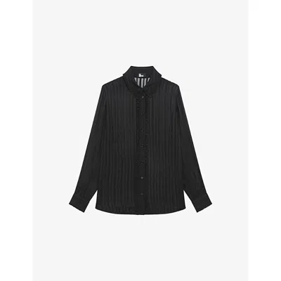 The Kooples Womens Black Striped Long-sleeved Silk Shirt