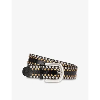 The Kooples Womens Black Stud-embellished Adjustable Leather Belt