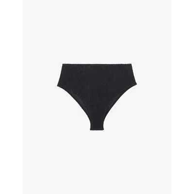 The Kooples Womens  X Luz Victoria High-rise Textured Bikini Bottoms In Black