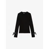 The Kooples Womens Black Tie-cuff Ribbed Knitted Jumper Xs In Black