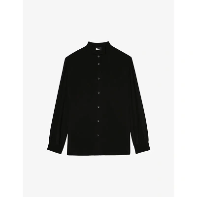 The Kooples Womens Black Tuxedo-collar Pleated-front Silk Shirt