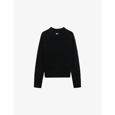 The Kooples Womens Black V-neck Knitted Wool Jumper