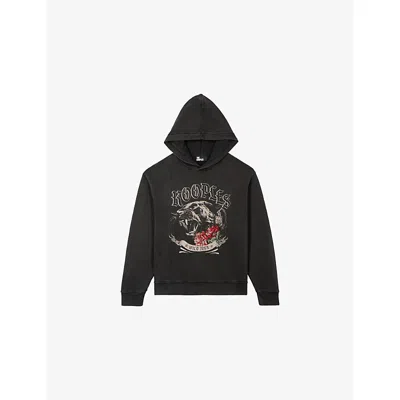 The Kooples Womens  Graphic-print Relaxed-fit Cotton Hoody In Black