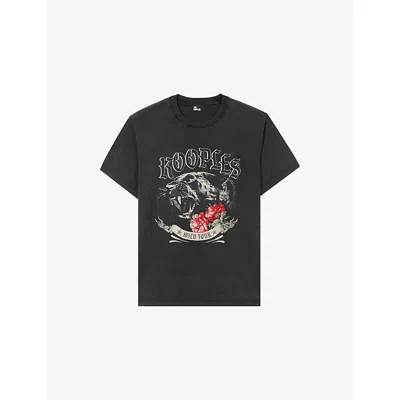 The Kooples Womens  Graphic-print Relaxed-fit Cotton T-shirt In Black