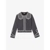 The Kooples Womens  Pearl And Stud Embellished Denim Jacket In Black Washed