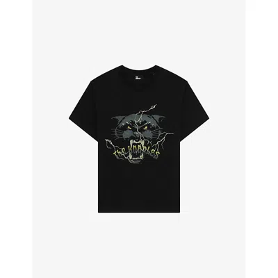 The Kooples Womens Black Washed Rhinestone Graphic-print Cotton-jersey T-shirt