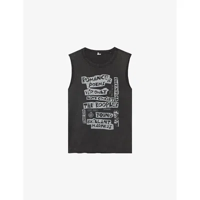 The Kooples Womens  Sleeveless Graphic-print Cotton T-shirt In Black