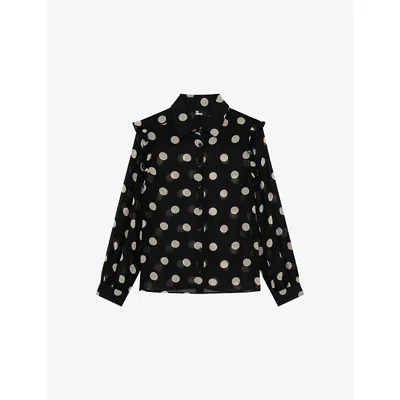 The Kooples Womens  Collared Spot-print Woven Shirt In Black