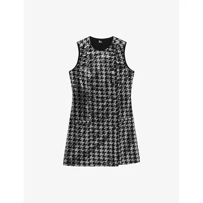 The Kooples Womens Double-breasted Houndstooth Sequin-embellished Mini Dress Black White Xs