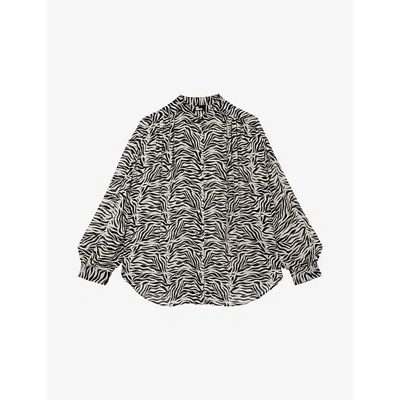 The Kooples Womens  Graphic-print Relaxed-fit Woven Shirt In Gray