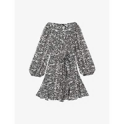 The Kooples Womens Black White Graphic-print Tie-waist Woven Mini Dress Xs In Multi