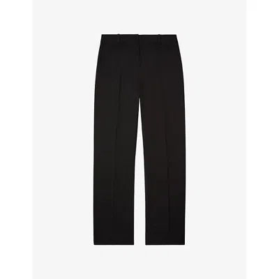 The Kooples Womens Black Wide-leg Mid-rise Wool Trousers