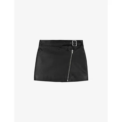 The Kooples Womens  Zip-up Leather Mini Skirt In Black