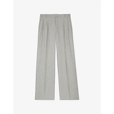 The Kooples Womens  Stripe Straight-leg Loose Cotton-blend Trousers In Blanc / Bleu