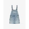 The Kooples Womens Blue Bleached / Navy Square-neck Patch-pocket Denim Dungaree Dress
